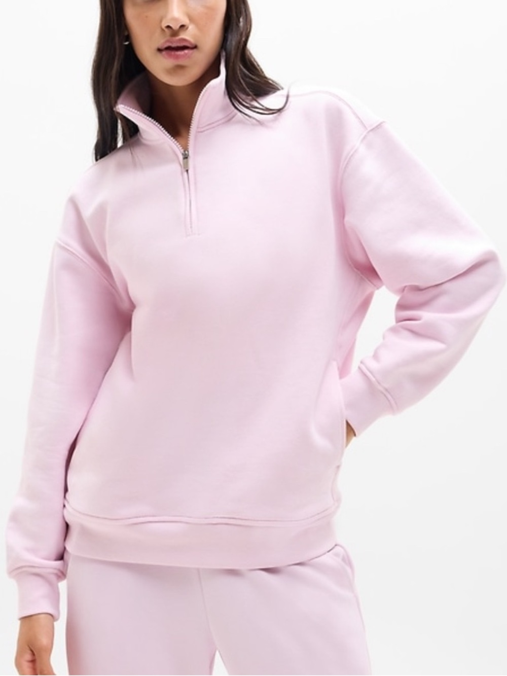 Athleta Forever Fleece Quarter Zip Sweatshirt Primrose